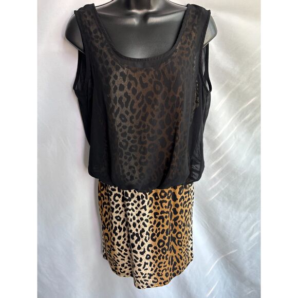 Oh Yes Leopard Print Chiffon Overlay Mini Dress Size M Mob Wife 90s Y2K Sexy - Picture 1 of 12
